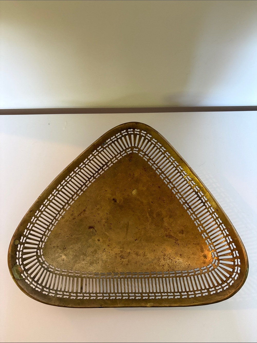 Vintage Solid Brass India Footed Pierced Serving Tray MCM